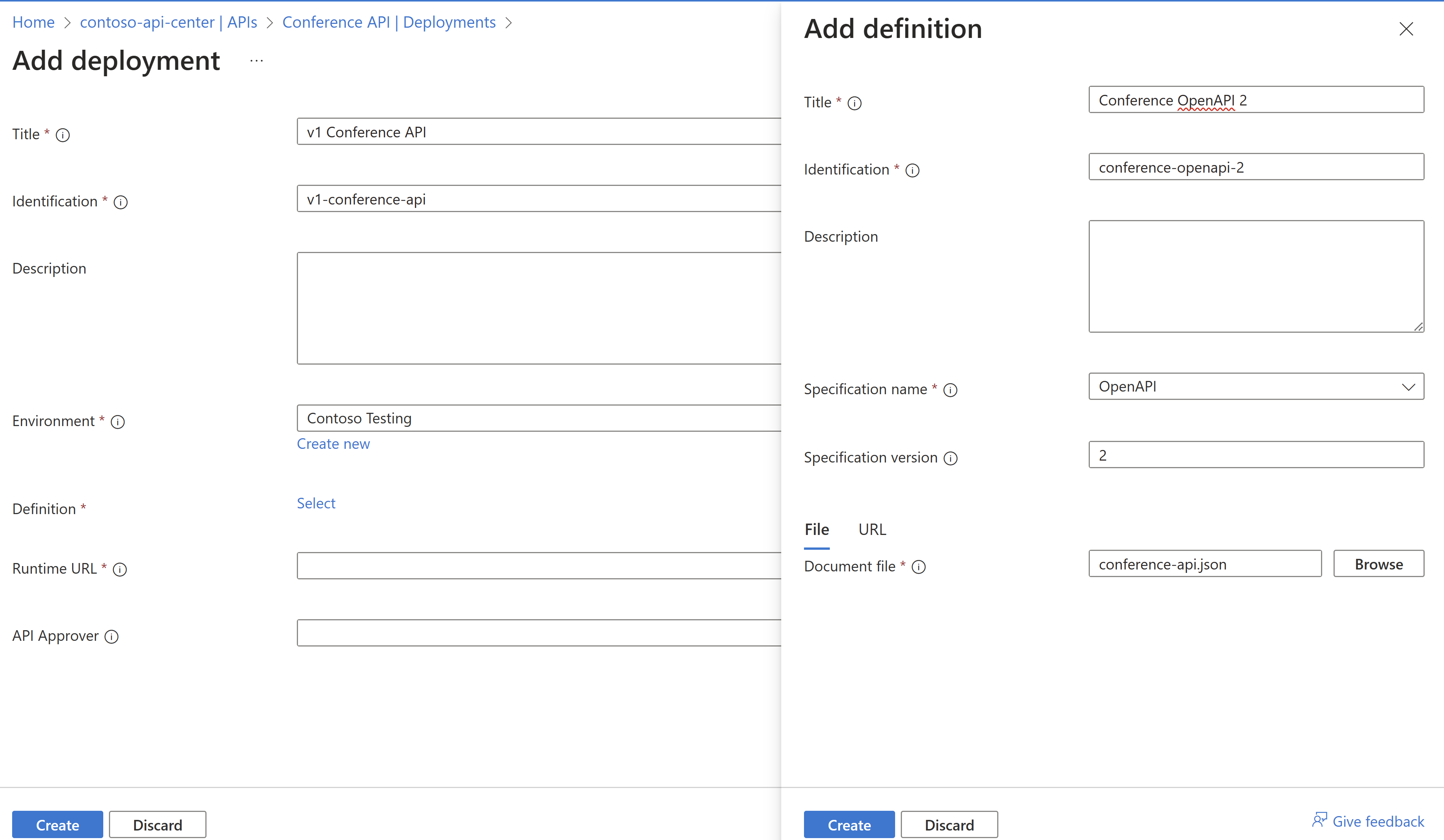 Screenshot der Schritte zum Erstellen einer neuen Bereitstellung im Azure-Portal.