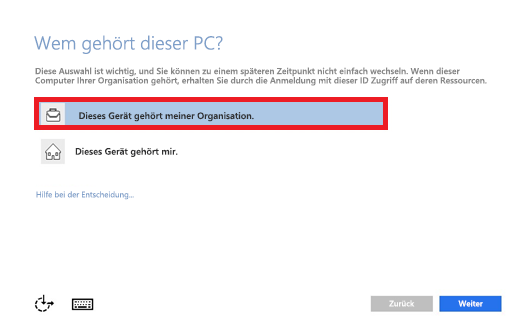 Screenshot der Eingabeaufforderung „Wem gehört dieser PC?“