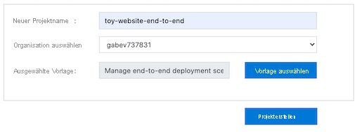 Screenshot of the Azure DevOps Demo Generator pane for creating a new project.