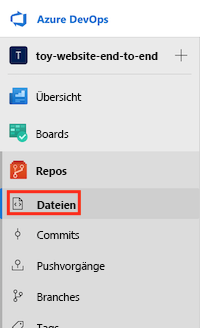 Screenshot of Azure DevOps that shows the Repos menu, with Files highlighted.