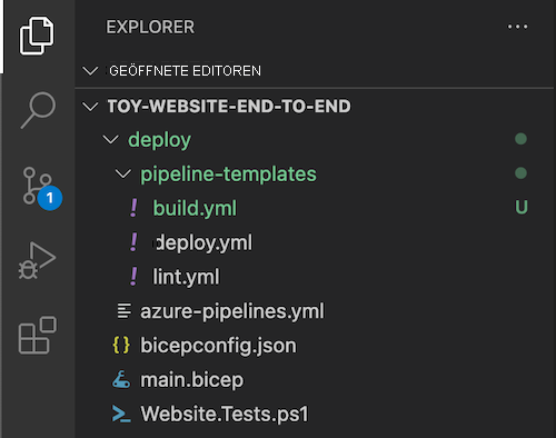 Screenshot of Visual Studio Code Explorer, with the pipeline-templates folder and the 'build.yml' file shown.