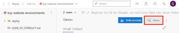 Screenshot: Azure DevOps mit dem Repository und der Schaltfläche „Klonen“