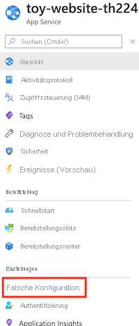 Screenshot: Azure-Portal mit der App Service-App und dem Menüelement „Konfiguration“