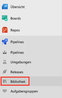 Screenshot: Azure DevOps mit dem Menüelement „Bibliothek“ unter der Kategorie „Pipelines“