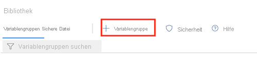 Screenshot: Azure DevOps-Seite „Bibliothek“ mit Schaltfläche zum Hinzufügen einer Variablengruppe