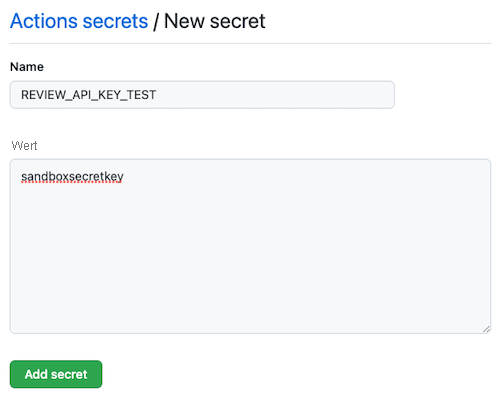 Screenshot: GitHub mit Anzeige eines neuen Geheimnisses.