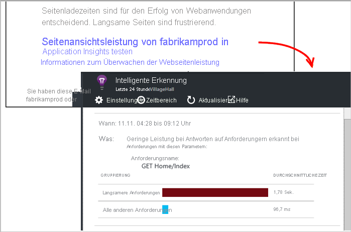 Screenshot der intelligenten Erkennung in Application Insights