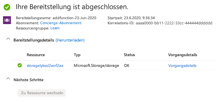 Screenshot: Azure-Portal mit einer Übersicht der bereitgestellten Speicherkonten