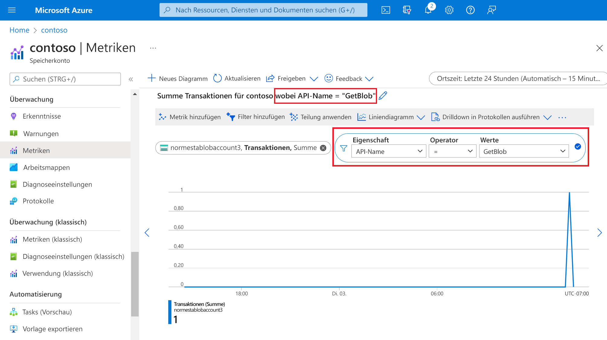 Screenshot that shows applying a dimension in Metrics Explorer.