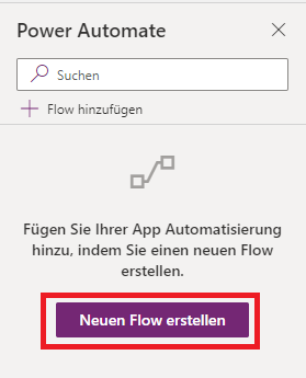 Screenshot des Dialogfelds „Daten“ mit hervorgehobener Schaltfläche „Neuen Flow erstellen“