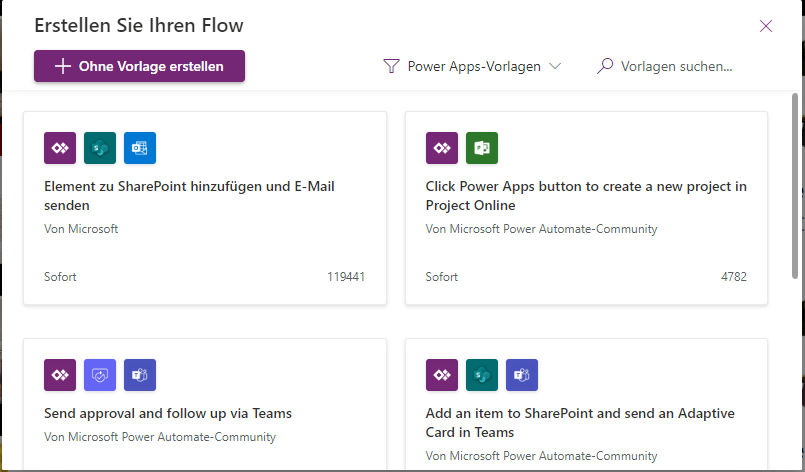 Screenshot der Suchergebnisse für die PowerApps-Schaltfläche