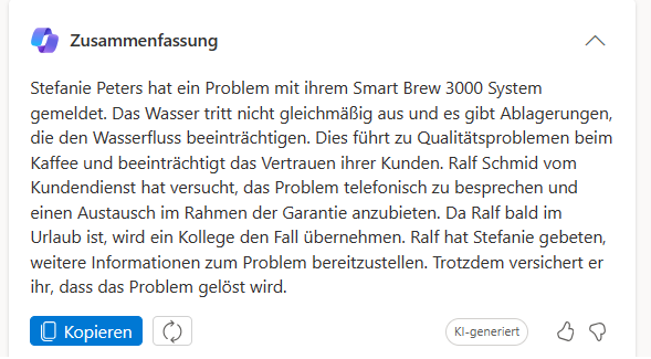Screenshot einer Copilot-Anfragenzusammenfassung