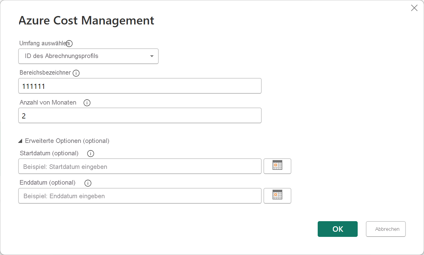 Screenshot showing selecting the Billing Profile ID for a Microsoft Customer Agreement.