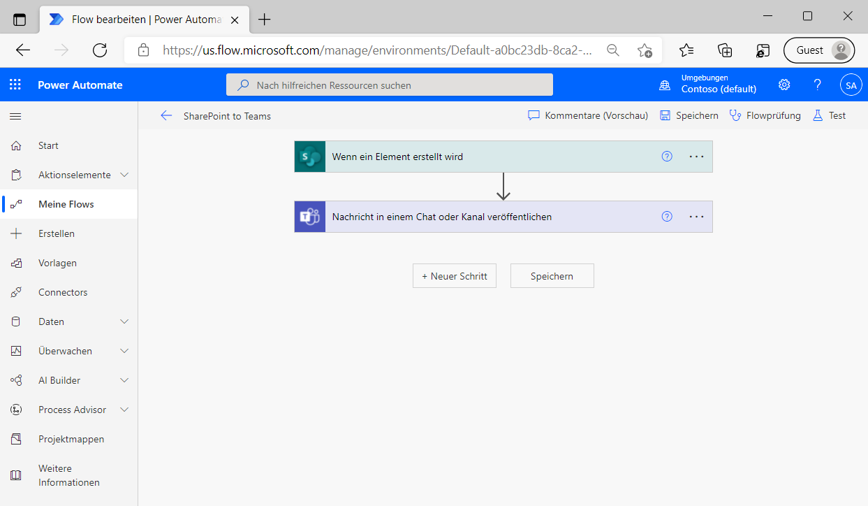 Screenshot des Power Automate-Beispielflows
