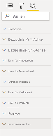 Abbildung: Bereich „Analyse“. Abschnitte enthalten Trendlinie und viele andere Linientypen.