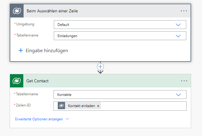 Screenshot der anfänglichen Schritte zum Erstellen des Power Automate-Flows