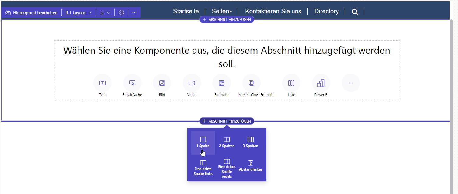 Screenshot der Power Pages-Inhaltsbearbeitung