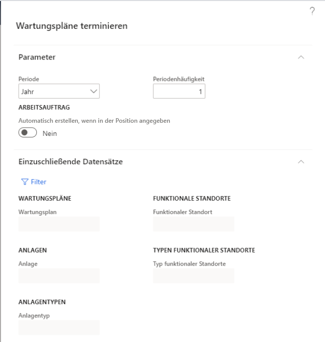 Screenshot der Seite „Wartungspläne planen“