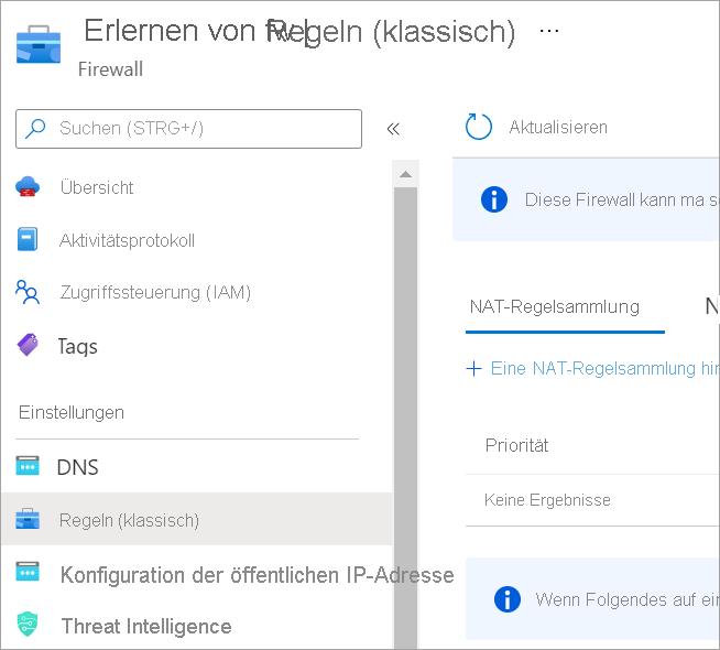 Screenshot that shows the rules classic option under settings in the firewall.