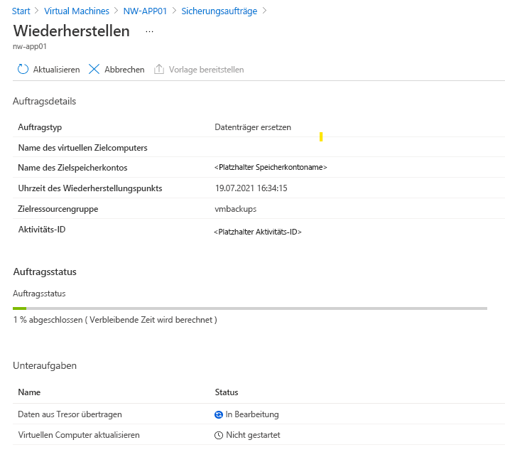 Screenshot des Bereichs „Auftragsdetails“.