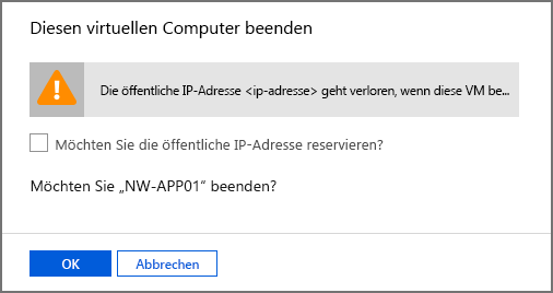 Screenshot: Eingabeaufforderung zum Beenden dieser VM