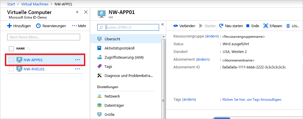 Screenshot: Seite „Übersicht“ der VM.