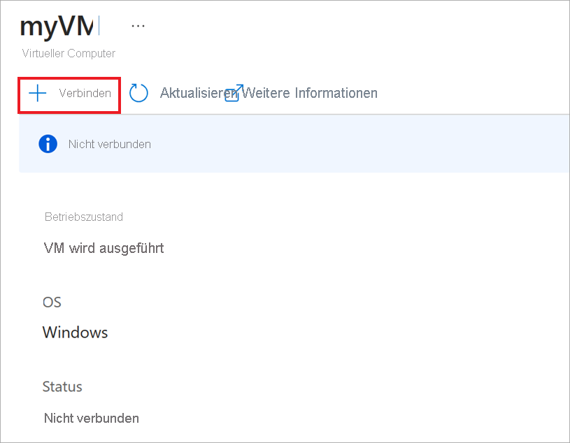 Screenshot des Azure-Portals mit dem Bereich „Virtuelle Computer“