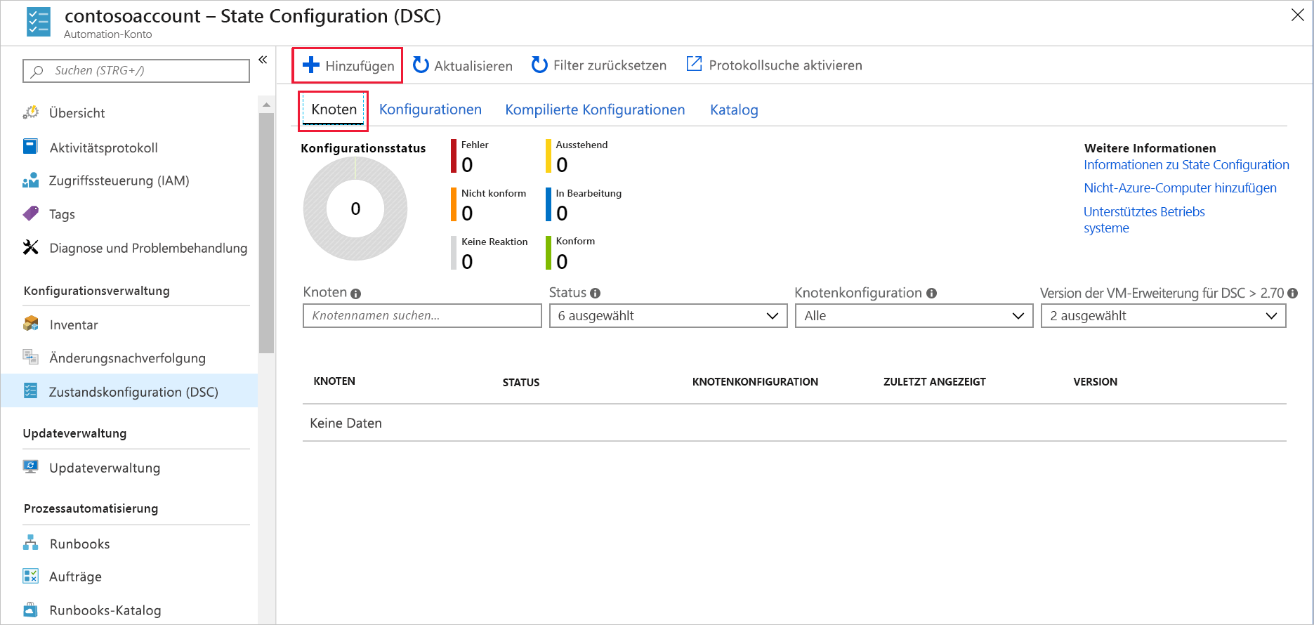 Screenshot des Azure-Portals mit dem Bereich „Knoten“