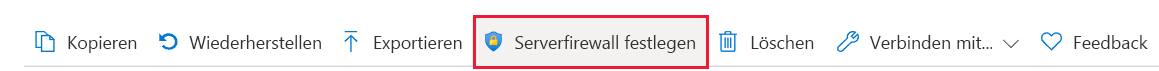 Screenshot: Befehlsleiste mit hervorgehobener Option „Serverfirewall festlegen“