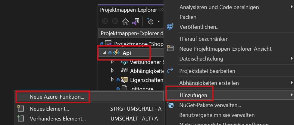 A screenshot showing how to create the Azure function item.