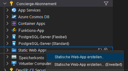 Screenshot: Vorgehensweise zum Erstellen einer Web-App