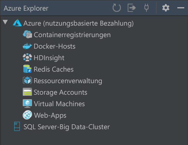 Screenshot von Azure Explorer in IntelliJ IDEA.