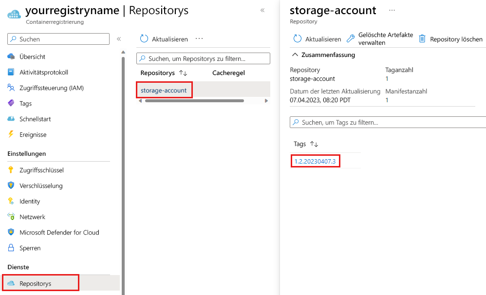 Screenshot: Azure-Portal mit Anzeige eines Bicep-Moduls in der Containerregistrierung