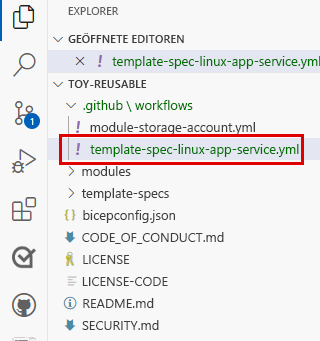 Screenshot: Visual Studio Code mit Anzeige des Speicherorts der Workflowdefinitionsdatei