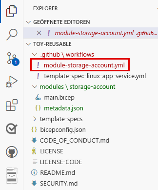 Screenshot: Visual Studio Code mit Anzeige des Speicherorts der Workflowdefinitionsdatei