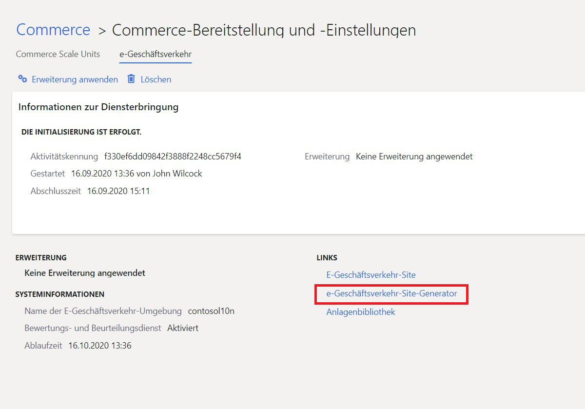 Screenshot mit dem Link zur E-Commerce-Websiteerstellung