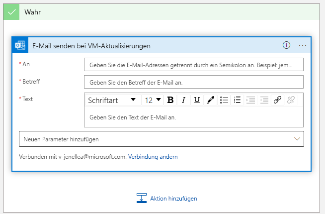 Screenshot: Senden einer E-Mail bei VM-Aktualisierungen.