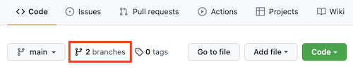 Screenshot von GitHub: Repositoryseite mit hervorgehobenem Link zur Branchliste