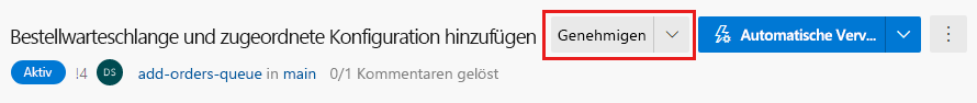 Screenshot von Azure DevOps: Schaltfläche „Genehmigen“ für den Pull Request