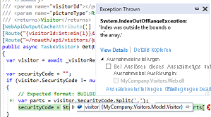 Screenshot des Momentaufnahmedebuggers in Application Insights