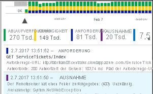 Screenshot der Suchfunktion in Application Insights