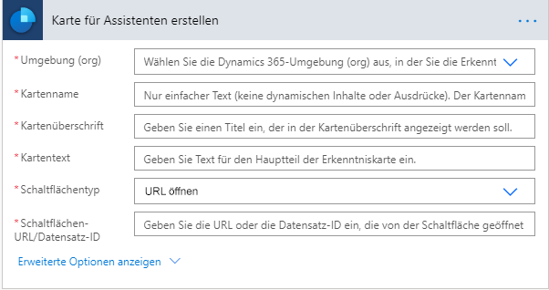 Einstellungen für Sales Insights-Karten mit erforderlichen Spalten, wie in der folgenden Tabelle aufgeführt