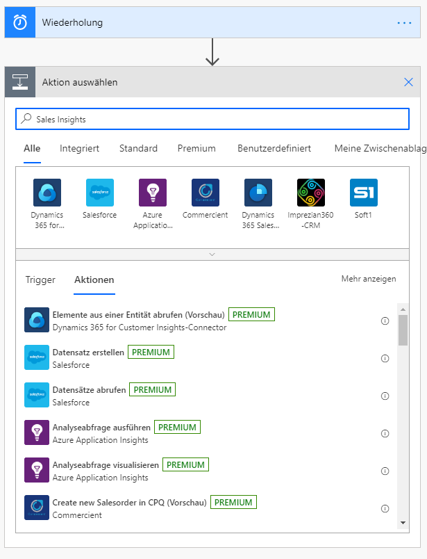 Suchen Sie den Sales Insights-Konnektor.