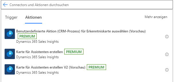 Funktion zum Hinzufügen benutzerdefinierter Aktionen zur Erkenntniskartenvorschau