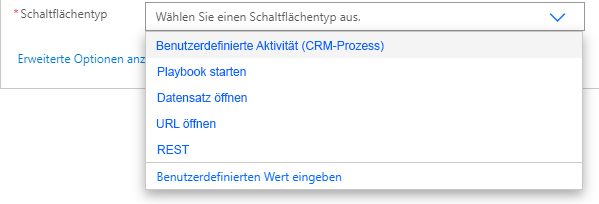 „Karte für Assistent V2 erstellen“ verfügt über einen Schaltflächentyp für benutzerdefinierte Aktionen (CRM-Prozess).