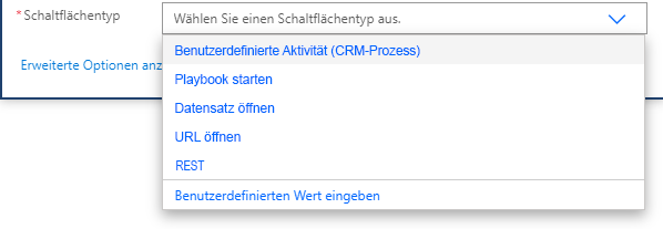 Der Vorgang „Karte für Assistent V2 erstellen“ verfügt über einen neuen Schaltflächentyp für benutzerdefinierte Aktionen (CRM-Prozess).