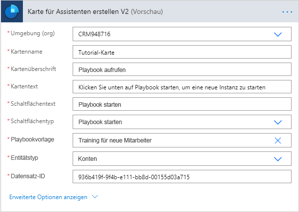 Wählen Sie die Playbook-Vorlage, den Tabellentyp und den Zieldatensatz aus.