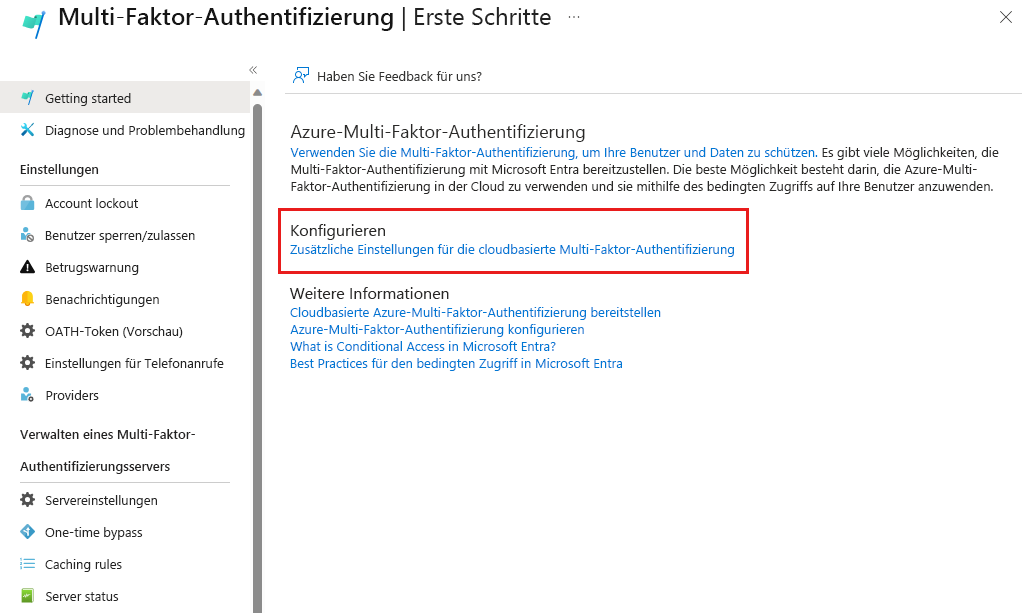 Screenshot: MFA-Optionen im Dashboard