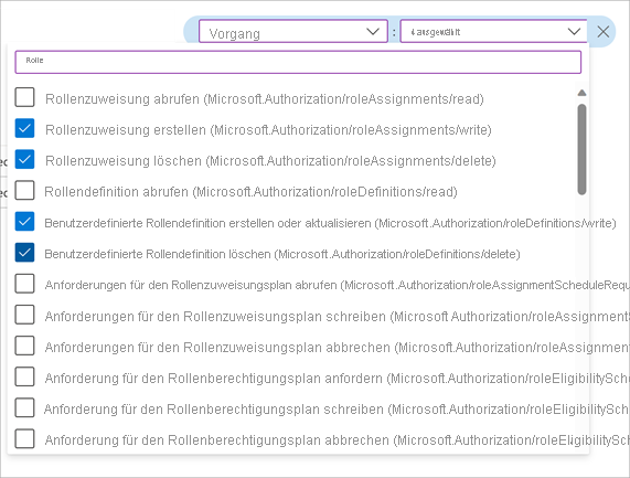 Screenshot showing a list of Operation filter with the four filters selected.