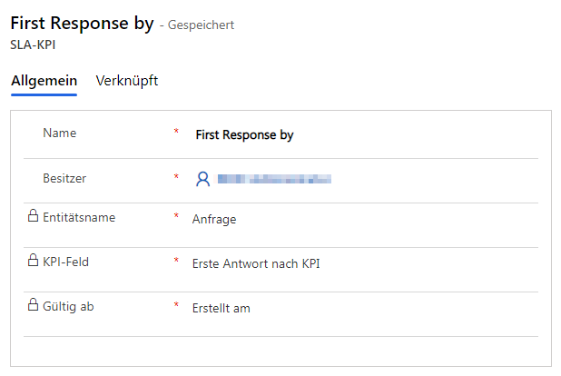 Screenshot Bildschirms „Erste Antwort von SLA-KPI“